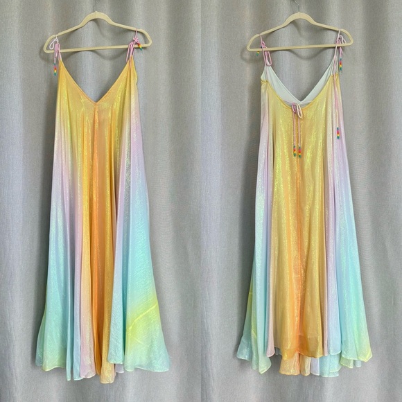 Rococo Sand Zale V-neck Yellow Blue A-Line Maxi Dress S - Picture 2 of 15